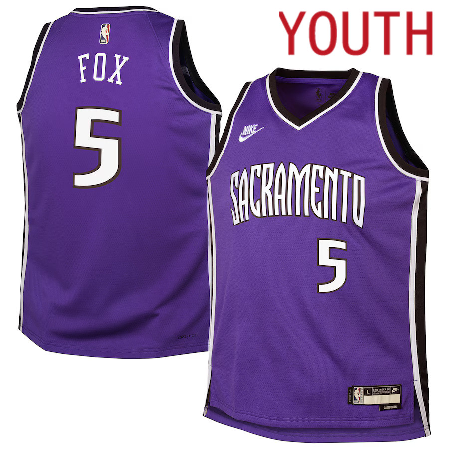 Youth Sacramento Kings #5 De Aaron Fox Nike Purple 2024-25 Swingman NBA Jersey